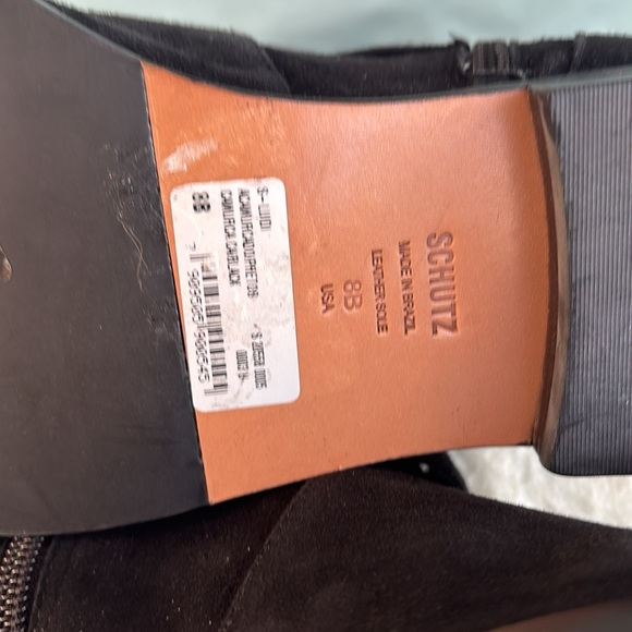 NWOT Schutz Luidi Women Sz 8 Buckled Suede Leather Knee Boot Black Side Zip - Picture 6 of 7
